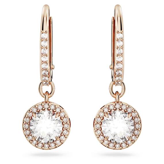 Swarovski Una Drop-Ohrhänger, Rundschliff, Pavé, Weiß, Roségold-Legierungsschicht