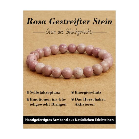 Landorilo Handmade Echte Naturstein Perlen Heilsteine Armband Damen Herren, 8MM Runde Edelsteine Yoga Armbänder, Glücksarmband, Kreative Schmuck Geschenke(Rosa Gestreifter Stein)