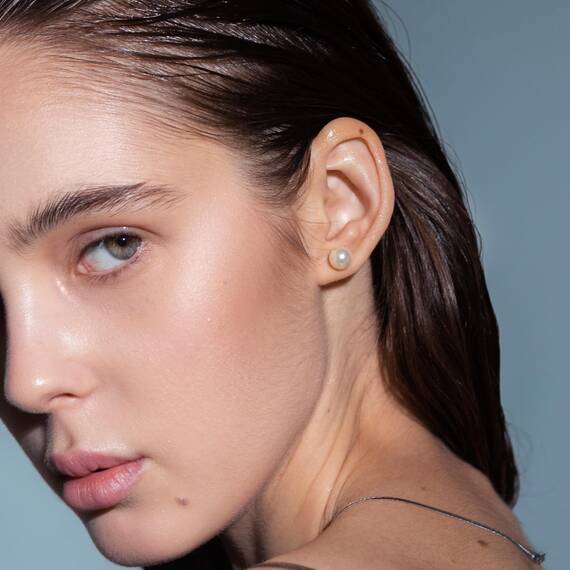 Süßwasserperlen Ohrringe Echt 925 Silber Stecker Perlenohrringe Gold Vergoldet Weiß Damen 8MM Kleine Süßwasser-Zuchtperlen Ohrringe Ohrstecker