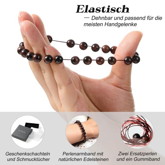 Landorilo Handmade Echte Naturstein Perlen Heilsteine Armband Damen Herren, 8MM Runde Edelsteine Yoga Armbänder, Glücksarmband, Kreative Schmuck Geschenke(Rotes Tigerauge)