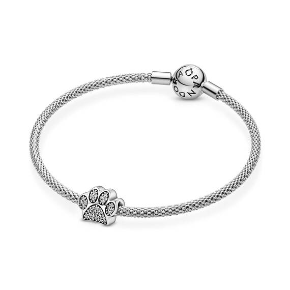 PANDORA Pavé-Pfötchen Charm Sterling-Silber 7,8 x 10 x 11,5 mm (T/H/B)