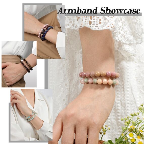 Landorilo Handmade Echte Naturstein Perlen Heilsteine Armband Damen Herren, 8MM Runde Edelsteine Yoga Armbänder, Glücksarmband, Kreative Schmuck Geschenke(Weiß Türkis)