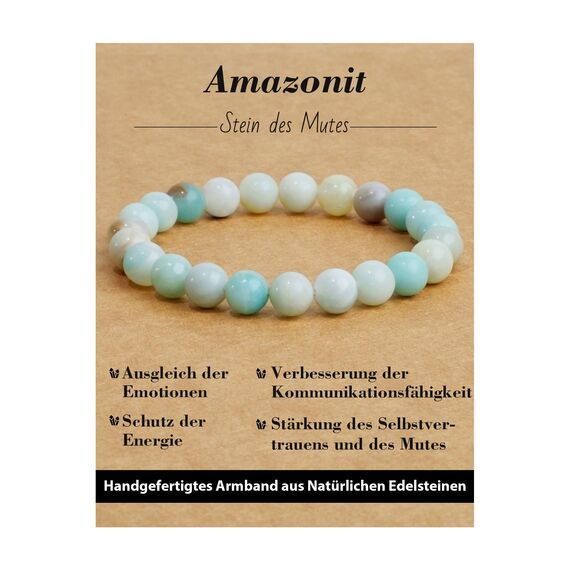 Landorilo Handmade Echte Naturstein Perlen Heilsteine Armband Damen Herren, 8MM Runde Edelsteine Yoga Armbänder, Glücksarmband, Kreative Schmuck Geschenke(Amazonit)