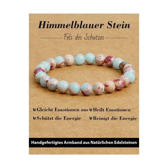 Landorilo Handmade Echte Naturstein Perlen Heilsteine Armband Damen Herren, 8MM Runde Edelsteine Yoga Armbänder, Glücksarmband, Kreative Schmuck Geschenke(Himmelblauer Stein)