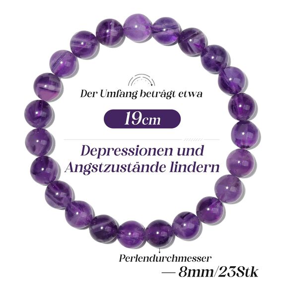 Landorilo Echte Naturstein Perlen Armband, Damen Herren Verträumt Amethyst Perlenarmband, 8MM Runde Edelsteine Yoga Chakren Armbänder, Geburtstag Valentinstag Geschenke