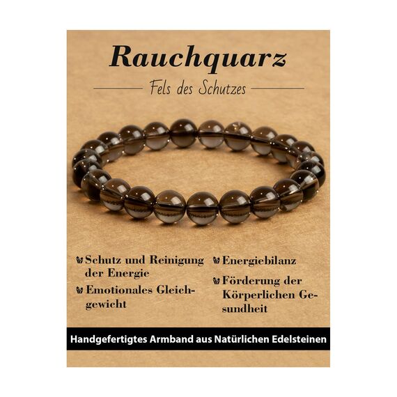 Landorilo Handmade Echte Naturstein Perlen Heilsteine Armband Damen Herren, 8MM Runde Edelsteine Yoga Armbänder, Glücksarmband, Kreative Schmuck Geschenke(Rauchquarz)
