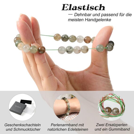 Landorilo Handmade Echte Naturstein Perlen Heilsteine Armband Damen Herren, 8MM Runde Edelsteine Yoga Armbänder, Glücksarmband, Kreative Schmuck Geschenke(Grünes Gespenst)
