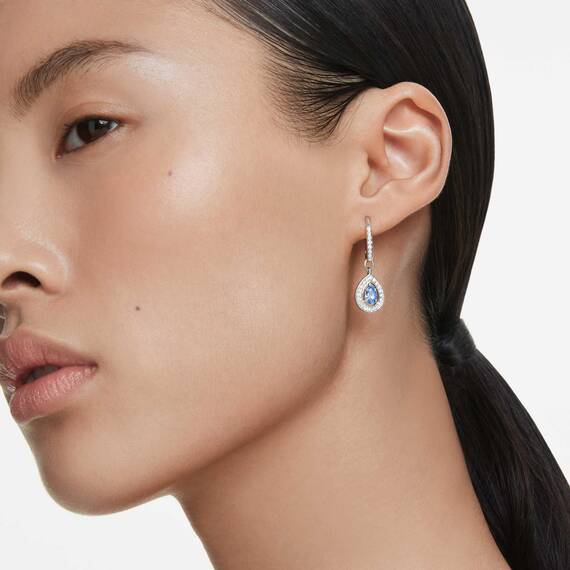 Swarovski Una Angelic Drop-Ohrhänger, Blaue, Rhodinierte Ohrringe mit Strahlenden Swarovski Kristallen im Tropfenschliff