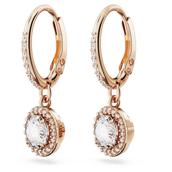 Swarovski Una Drop-Ohrhänger, Rundschliff, Pavé, Weiß, Roségold-Legierungsschicht