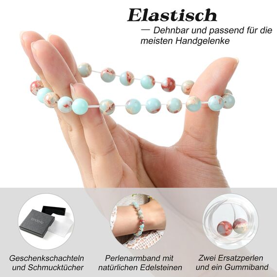 Landorilo Handmade Echte Naturstein Perlen Heilsteine Armband Damen Herren, 8MM Runde Edelsteine Yoga Armbänder, Glücksarmband, Kreative Schmuck Geschenke(Himmelblauer Stein)