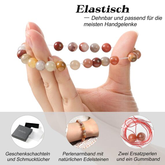 Landorilo Handmade Echte Naturstein Perlen Heilsteine Armband Damen Herren, 8MM Runde Edelsteine Yoga Armbänder, Glücksarmband, Kreative Schmuck Geschenke(Rot Gestreifter Stein)