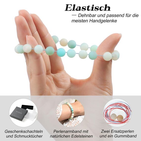 Landorilo Handmade Echte Naturstein Perlen Heilsteine Armband Damen Herren, 8MM Runde Edelsteine Yoga Armbänder, Glücksarmband, Kreative Schmuck Geschenke(Scrub Amazonit)