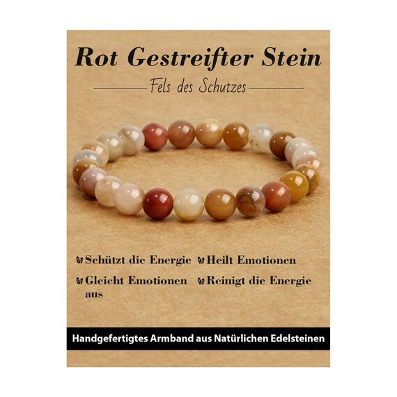 Landorilo Handmade Echte Naturstein Perlen Heilsteine Armband Damen Herren, 8MM Runde Edelsteine Yoga Armbänder, Glücksarmband, Kreative Schmuck Geschenke(Rot Gestreifter Stein)