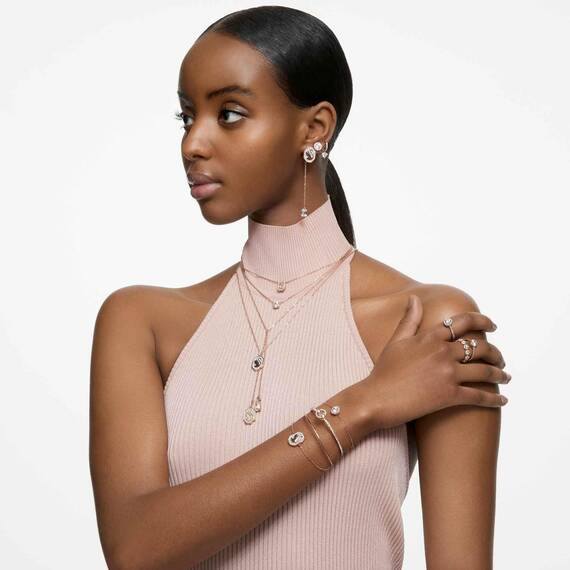 Swarovski Una Drop-Ohrhänger, Rundschliff, Pavé, Weiß, Roségold-Legierungsschicht