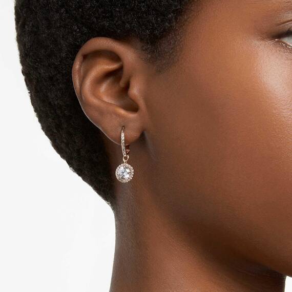 Swarovski Una Drop-Ohrhänger, Rundschliff, Pavé, Weiß, Roségold-Legierungsschicht