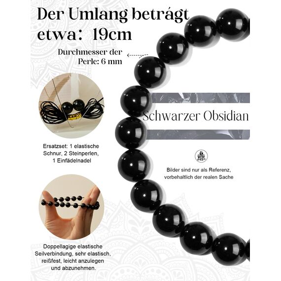Landorilo Echte Naturstein Perlen Heilsteine Armband Damen Herren, 8MM Runde Edelsteine Yoga Armbänder, Glücksarmband, Kreative Schmuck Geschenke(Schwarzer Obsidian)