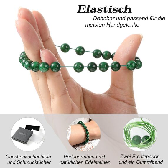 Landorilo Handmade Echte Naturstein Perlen Heilsteine Armband Damen Herren, 8MM Runde Edelsteine Yoga Armbänder, Glücksarmband, Kreative Schmuck Geschenke(Dunkelgrüner Chalcedon)