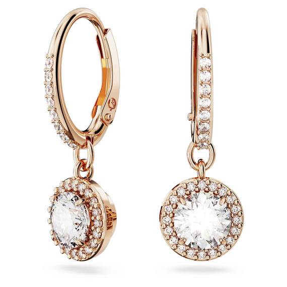 Swarovski Una Drop-Ohrhänger, Rundschliff, Pavé, Weiß, Roségold-Legierungsschicht