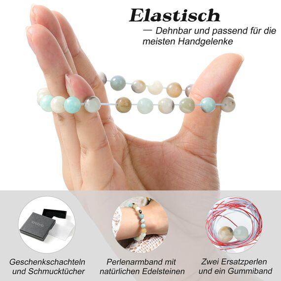 Landorilo Handmade Echte Naturstein Perlen Heilsteine Armband Damen Herren, 8MM Runde Edelsteine Yoga Armbänder, Glücksarmband, Kreative Schmuck Geschenke(Amazonit)