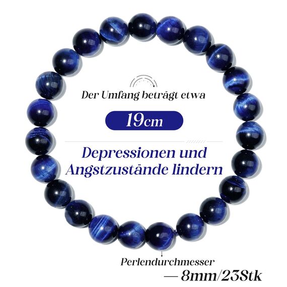 Landorilo Handmade Echte Naturstein Perlen Heilsteine Armband Damen Herren, 8MM Runde Edelsteine Yoga Armbänder, Glücksarmband, Kreative Schmuck Geschenke(Blaues Tigerauge)