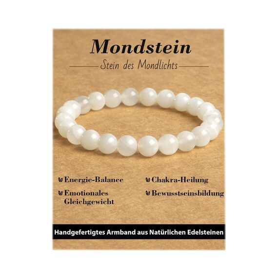 Landorilo Echte Naturstein Perlen Heilsteine Armband Damen Herren, 8MM Runde Edelsteine Yoga Armbänder, Glücksarmband, Kreative Schmuck Geschenke(Mondstein)