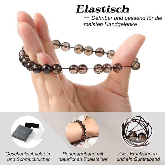 Landorilo Handmade Echte Naturstein Perlen Heilsteine Armband Damen Herren, 8MM Runde Edelsteine Yoga Armbänder, Glücksarmband, Kreative Schmuck Geschenke(Rauchquarz)