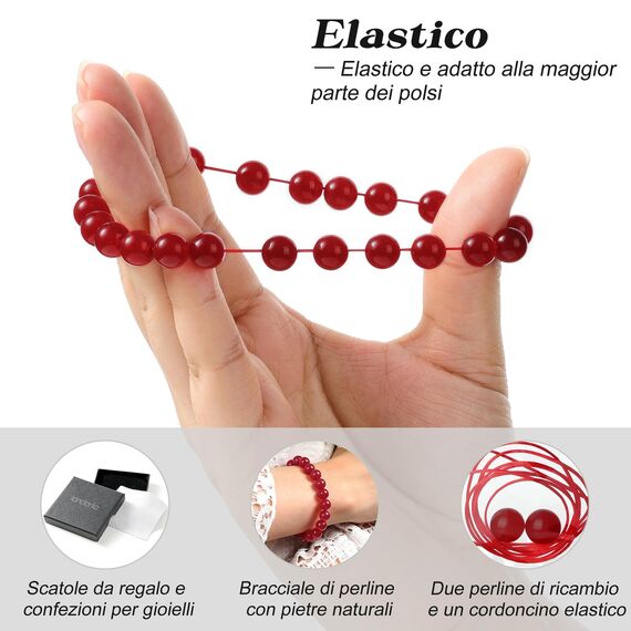 Landorilo Echte Naturstein Perlen Armband, Damen Herren Rot Karneol Perlenarmband, 8MM Runde Edelsteine Yoga Chakren Armbänder, Geburtstag Valentinstag Geschenke