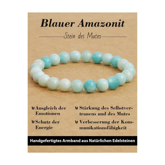 Landorilo Handmade Echte Naturstein Perlen Heilsteine Armband Damen Herren, 8MM Runde Edelsteine Yoga Armbänder, Glücksarmband, Kreative Schmuck Geschenke(Blauer Amazonit)