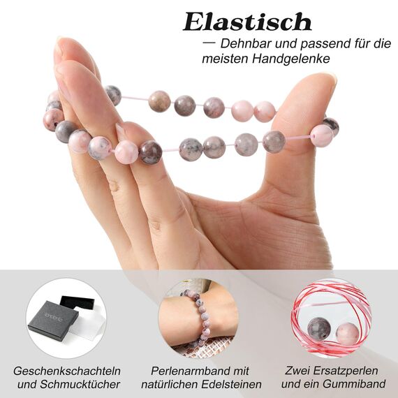 Landorilo Handmade Echte Naturstein Perlen Heilsteine Armband Damen Herren, 8MM Runde Edelsteine Yoga Armbänder, Glücksarmband, Kreative Schmuck Geschenke(Rosa Zebra Jaspis)
