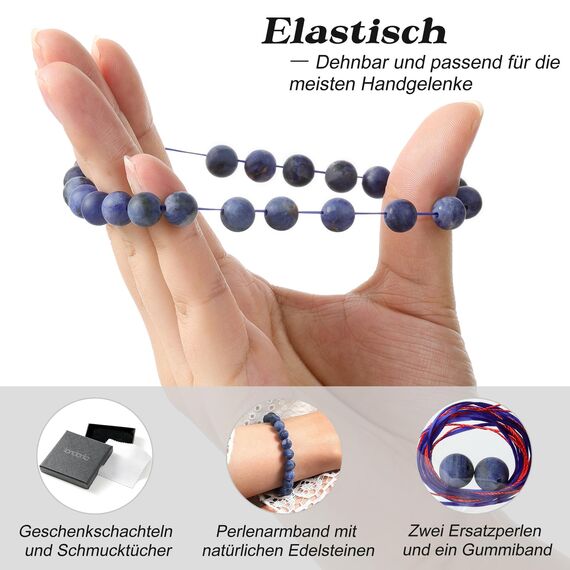 Landorilo Handmade Echte Naturstein Perlen Heilsteine Armband Damen Herren, 8MM Runde Edelsteine Yoga Armbänder, Glücksarmband, Kreative Schmuck Geschenke(Scrub Blau Gestreifter Stein)