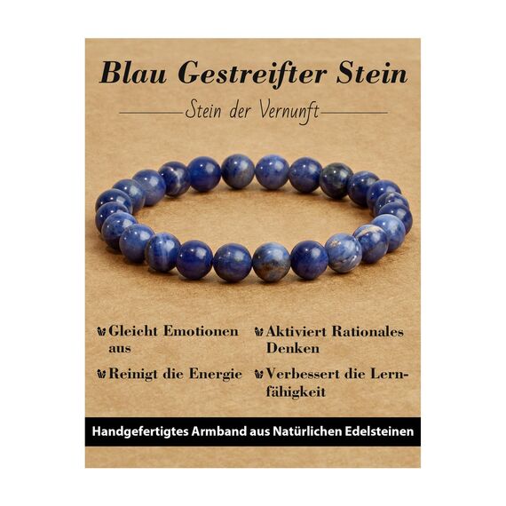 Landorilo Handmade Echte Naturstein Perlen Heilsteine Armband Damen Herren, 8MM Runde Edelsteine Yoga Armbänder, Glücksarmband, Kreative Schmuck Geschenke(Blau Gestreifter Stein)