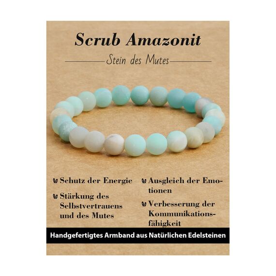 Landorilo Handmade Echte Naturstein Perlen Heilsteine Armband Damen Herren, 8MM Runde Edelsteine Yoga Armbänder, Glücksarmband, Kreative Schmuck Geschenke(Scrub Amazonit)