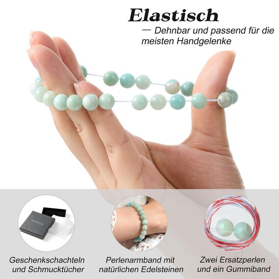 Landorilo Handmade Echte Naturstein Perlen Heilsteine Armband Damen Herren, 8MM Runde Edelsteine Yoga Armbänder, Glücksarmband, Kreative Schmuck Geschenke(Blauer Amazonit)