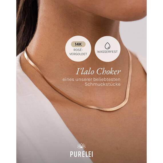 Purelei I'lalo Choker (Roségold) – Elegante Kette aus 18K vergoldetem Edelstahl – Verstellbare Länge 35/40 cm – Schmuck inspiriert von Hawaii – Designed in Germany