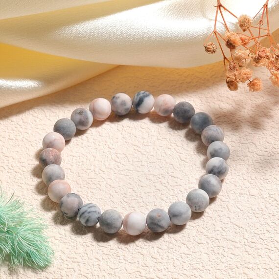 Landorilo Handmade Echte Naturstein Perlen Heilsteine Armband Damen Herren, 8MM Runde Edelsteine Yoga Armbänder, Glücksarmband, Kreative Schmuck Geschenke(Scrub Rosa Zebra Jaspis)