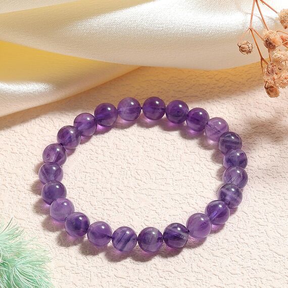 Landorilo Handmade Echte Naturstein Perlen Heilsteine Armband Damen Herren, 8MM Runde Edelsteine Yoga Armbänder, Glücksarmband, Kreative Schmuck Geschenke(Lavendel Chalcedon)