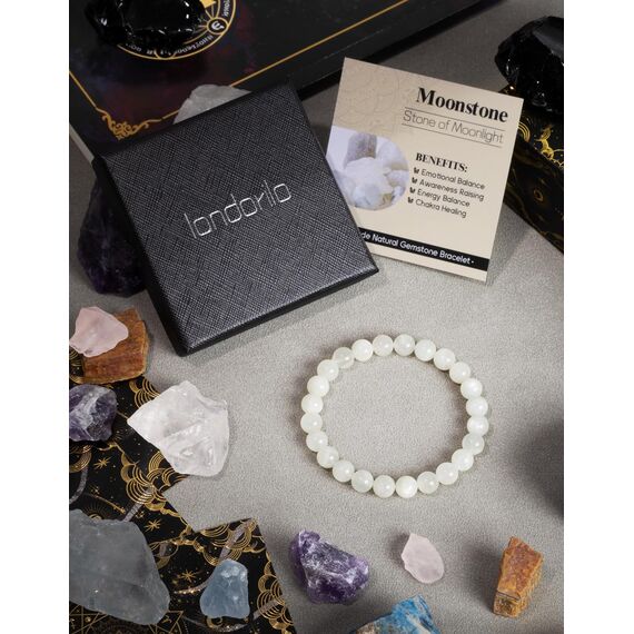 Landorilo Echte Naturstein Perlen Heilsteine Armband Damen Herren, 8MM Runde Edelsteine Yoga Armbänder, Glücksarmband, Kreative Schmuck Geschenke(Mondstein)