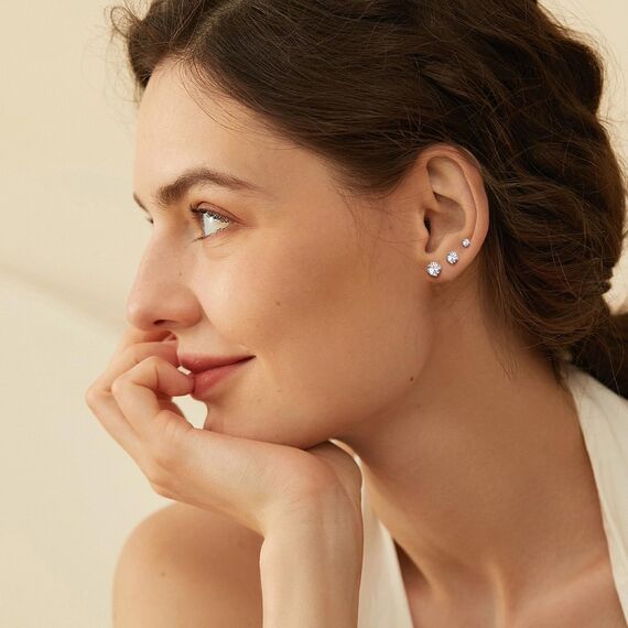 Ohrringe Silber, 316L Chirurgenstahl Steckerstift Ohrstecker & Creolen Silber Set | 18K Vergoldetes Hypoallergene Cubic Zirkonia Ohrstecker & Knorpel Ohrring Huggie Creolen Klein für Damen, 7 Paar