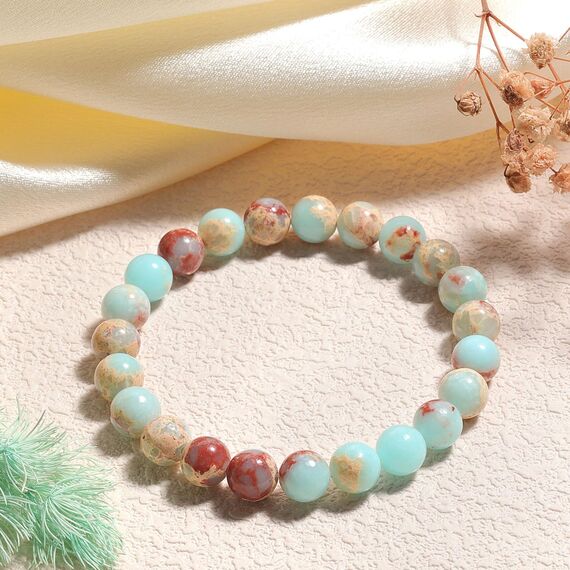 Landorilo Handmade Echte Naturstein Perlen Heilsteine Armband Damen Herren, 8MM Runde Edelsteine Yoga Armbänder, Glücksarmband, Kreative Schmuck Geschenke(Himmelblauer Stein)