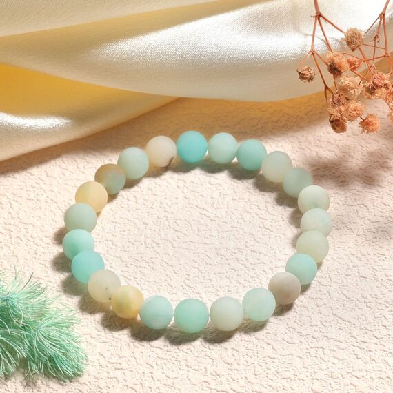 Landorilo Handmade Echte Naturstein Perlen Heilsteine Armband Damen Herren, 8MM Runde Edelsteine Yoga Armbänder, Glücksarmband, Kreative Schmuck Geschenke(Scrub Amazonit)