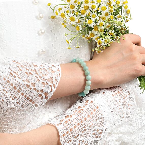 Landorilo Handmade Echte Naturstein Perlen Heilsteine Armband Damen Herren, 8MM Runde Edelsteine Yoga Armbänder, Glücksarmband, Kreative Schmuck Geschenke(Blauer Amazonit)