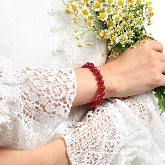 Landorilo Echte Naturstein Perlen Armband, Damen Herren Rot Karneol Perlenarmband, 8MM Runde Edelsteine Yoga Chakren Armbänder, Geburtstag Valentinstag Geschenke
