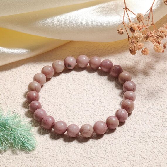 Landorilo Handmade Echte Naturstein Perlen Heilsteine Armband Damen Herren, 8MM Runde Edelsteine Yoga Armbänder, Glücksarmband, Kreative Schmuck Geschenke(Rosa Gestreifter Stein)