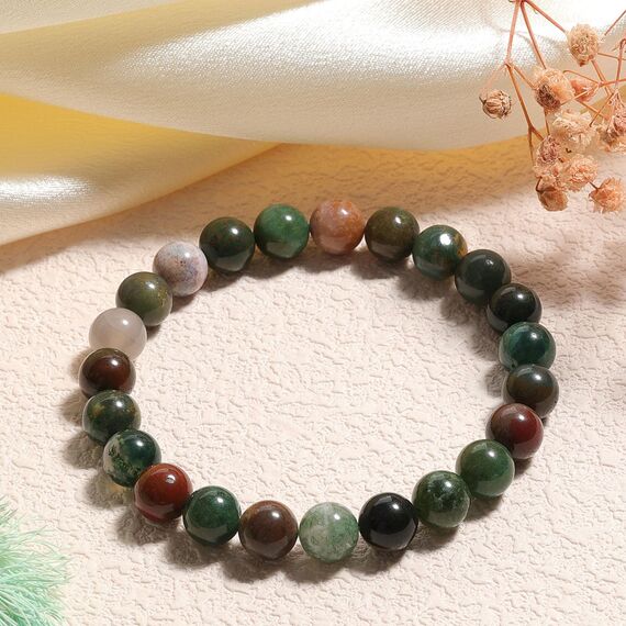 Landorilo Handmade Echte Naturstein Perlen Heilsteine Armband Damen Herren, 8MM Runde Edelsteine Yoga Armbänder, Glücksarmband, Kreative Schmuck Geschenke(Indischer Achat)