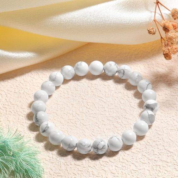 Landorilo Handmade Echte Naturstein Perlen Heilsteine Armband Damen Herren, 8MM Runde Edelsteine Yoga Armbänder, Glücksarmband, Kreative Schmuck Geschenke(Weiß Türkis)