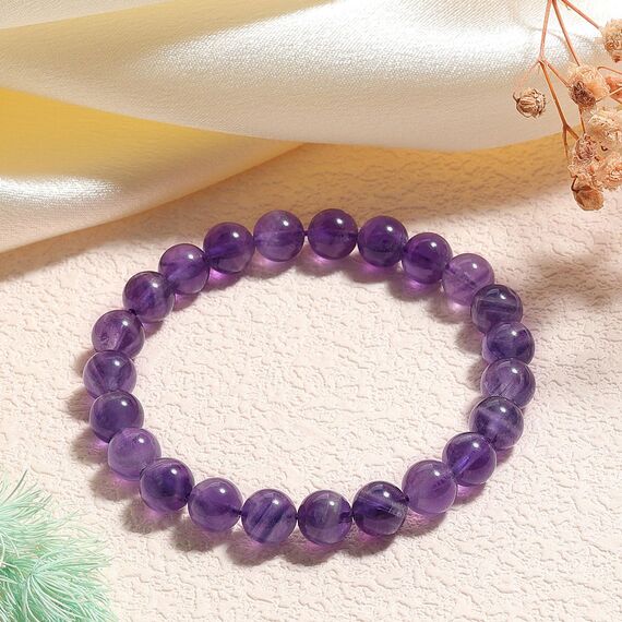 Landorilo Echte Naturstein Perlen Armband, Damen Herren Verträumt Amethyst Perlenarmband, 8MM Runde Edelsteine Yoga Chakren Armbänder, Geburtstag Valentinstag Geschenke