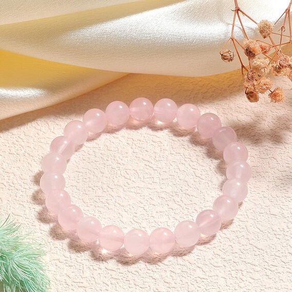Landorilo Echte Naturstein Perlen Armband, Damen Herren Rosenquarz Perlenarmband, 8MM Runde Edelsteine Yoga Chakren Armbänder, Geburtstag Valentinstag Geschenke