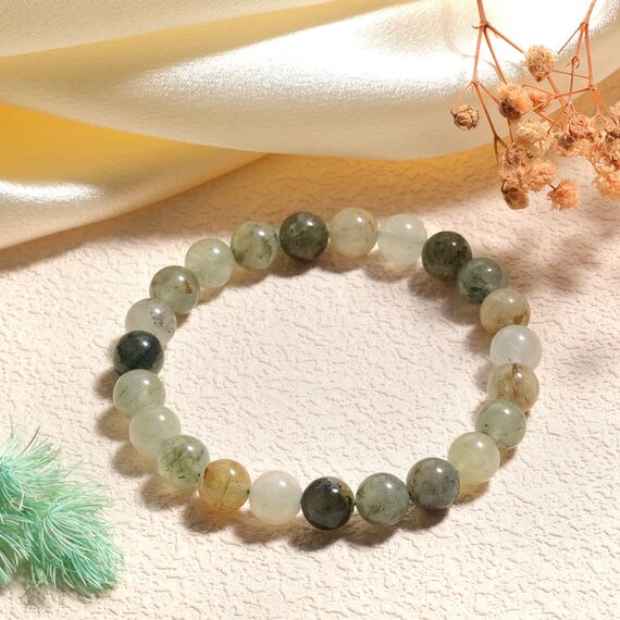 Landorilo Handmade Echte Naturstein Perlen Heilsteine Armband Damen Herren, 8MM Runde Edelsteine Yoga Armbänder, Glücksarmband, Kreative Schmuck Geschenke(Grünes Gespenst)