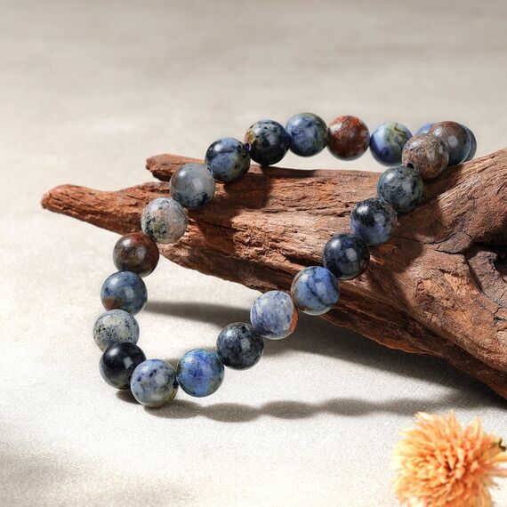 Landorilo Handmade Echte Naturstein Perlen Heilsteine Armband Damen Herren, 8MM Runde Edelsteine Yoga Armbänder, Glücksarmband, Kreative Schmuck Geschenke(Sunset Black Dot Sapphire)