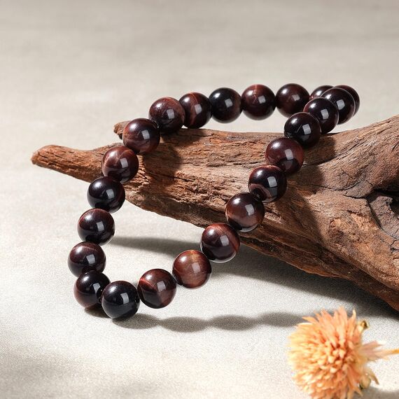 Landorilo Handmade Echte Naturstein Perlen Heilsteine Armband Damen Herren, 8MM Runde Edelsteine Yoga Armbänder, Glücksarmband, Kreative Schmuck Geschenke(Rotes Tigerauge)